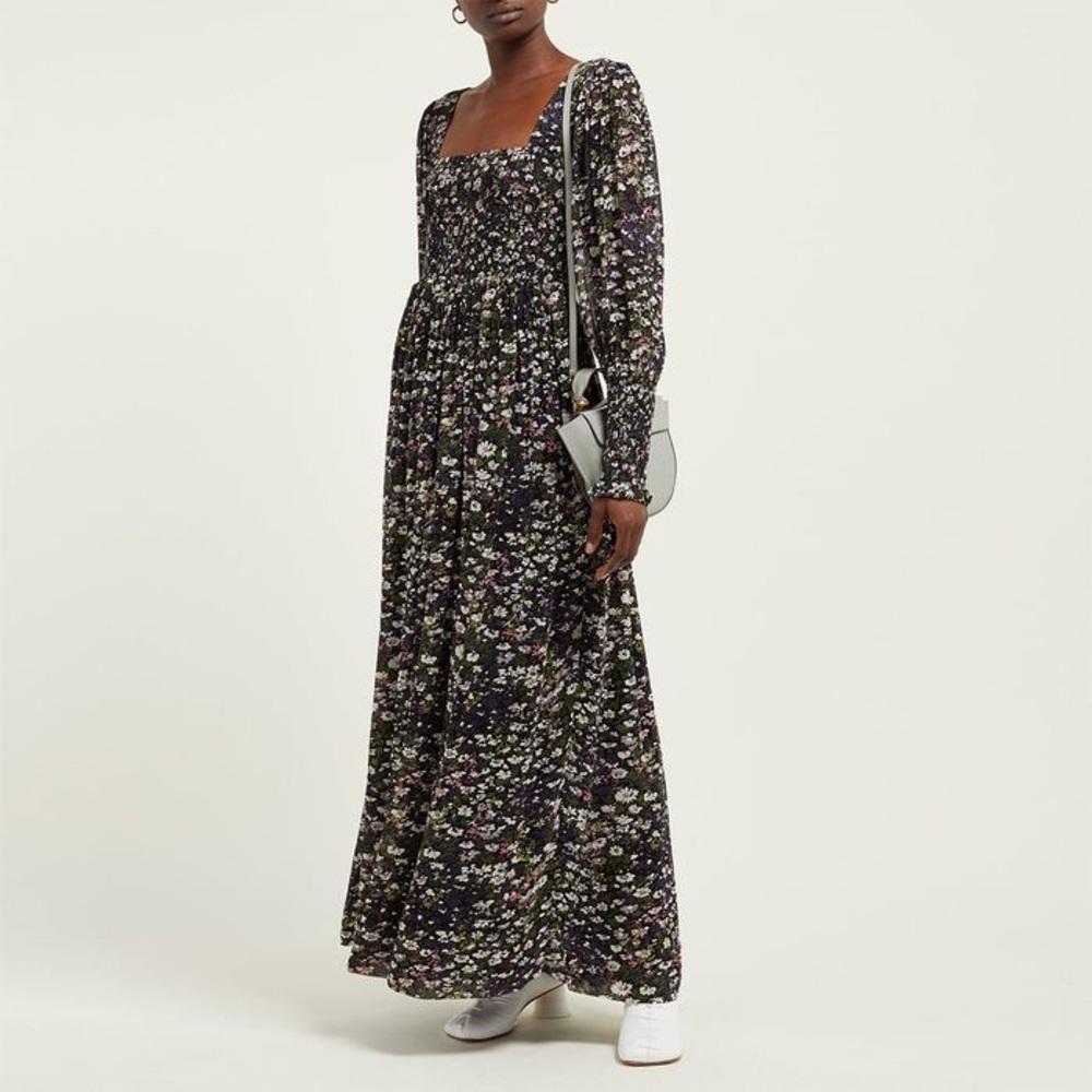 Ganni Georgette Black Floral Maxi Dress